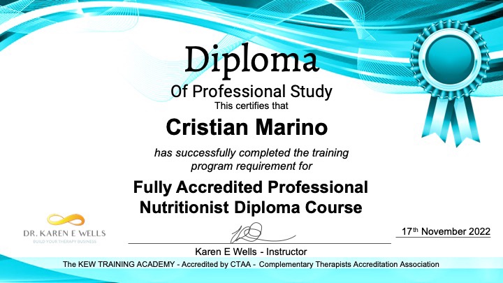 Cristian Marino,fully accredited professional nutritionist diploma course